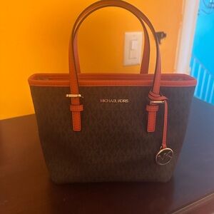 Michael Kors Dark Brown and Orange Signature Tote